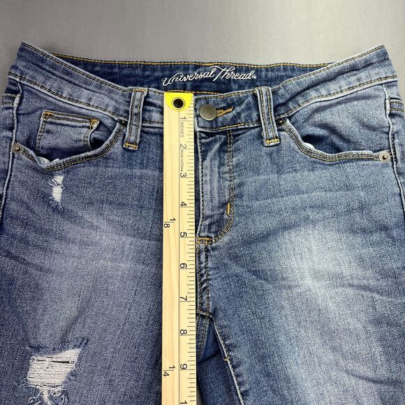 Universal Thread Women's Skinny Mid Rise Distressed Jeans 2/26R Raw Hem Stretch - Picture 8 of 16